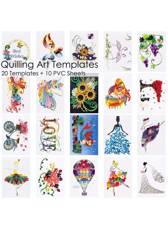 Rancco 20 Pcs Quilling Paper Stencils + 10 Pcs PVC Sheets, A4 Quilling Art Template Paper Filigree Pattern Origami Template, Wall Art Filigree - Image 2