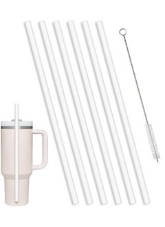 6Pack Replacement Straws for Stanley 30/40 oz Tumbler, Reusable Clear Straws Compatible with Stanley Adventure Quencher Travel Mug Cup, Plus Cleaning Brush