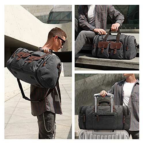 Wildroad 50L Travel Duffel Bag, Expandable Canvas Genuine Leather Duffle Bag Upgraded Overnight Weekender Carry on Bag - Image 3