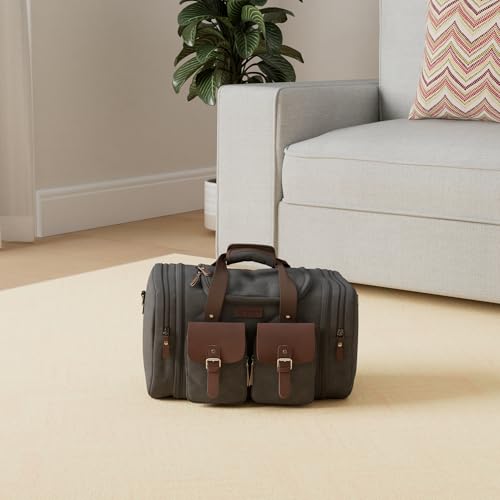 Wildroad 50L Travel Duffel Bag, Expandable Canvas Genuine Leather Duffle Bag Upgraded Overnight Weekender Carry on Bag - Image 2