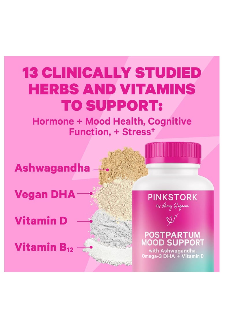بينك ستروك أساسيات ما بعد الولادة لتوازن الهرمونات والتعافي ودعم الحالة المزاجية للنساء - فيتامينات ما بعد الولادة مع أشواغاندا وشاي أوراق التوت وشاي البابونج - هدايا للأمهات الجدد - مجموعة من 3 قطع - Image 2