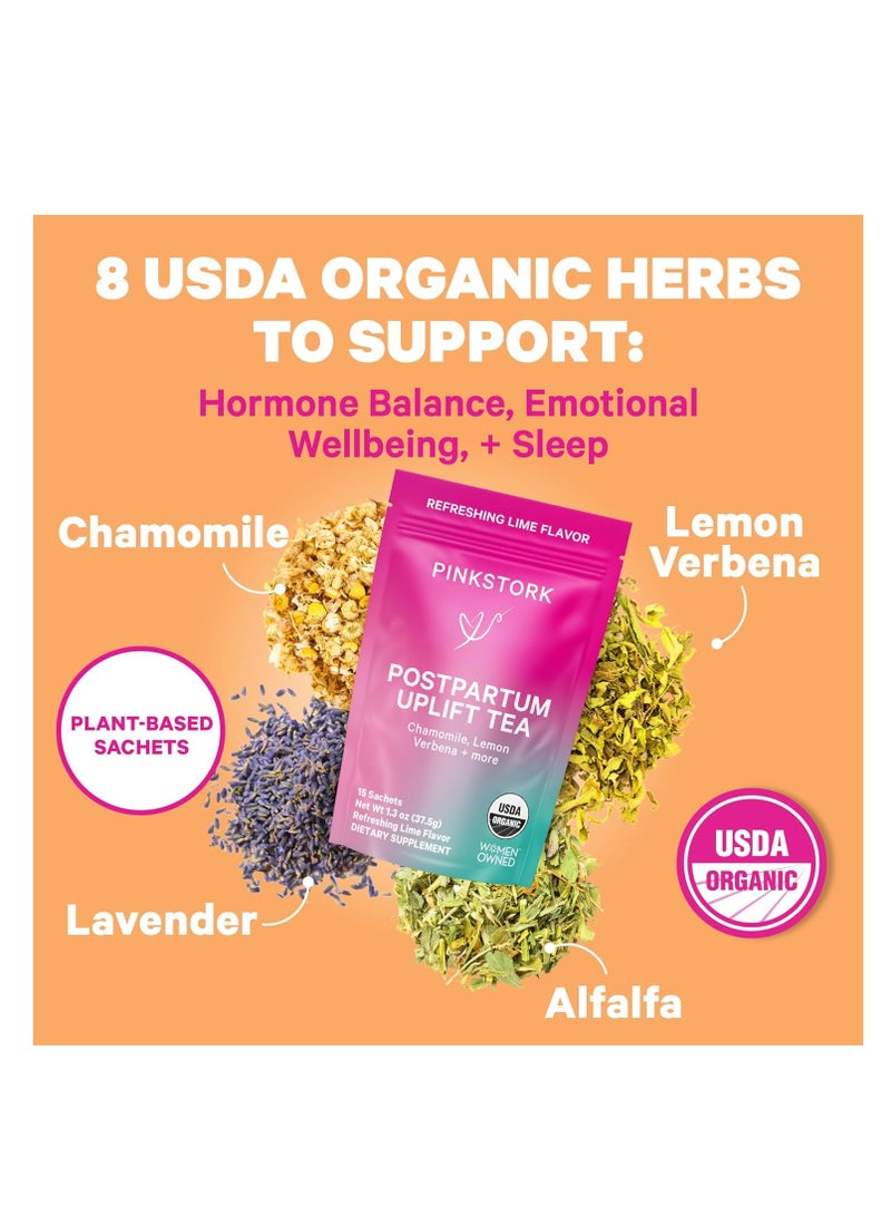 بينك ستروك أساسيات ما بعد الولادة لتوازن الهرمونات والتعافي ودعم الحالة المزاجية للنساء - فيتامينات ما بعد الولادة مع أشواغاندا وشاي أوراق التوت وشاي البابونج - هدايا للأمهات الجدد - مجموعة من 3 قطع - Image 3