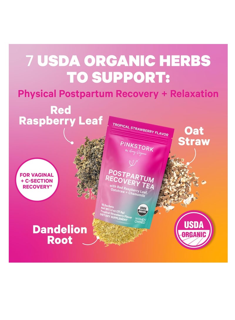 بينك ستروك أساسيات ما بعد الولادة لتوازن الهرمونات والتعافي ودعم الحالة المزاجية للنساء - فيتامينات ما بعد الولادة مع أشواغاندا وشاي أوراق التوت وشاي البابونج - هدايا للأمهات الجدد - مجموعة من 3 قطع - Image 4
