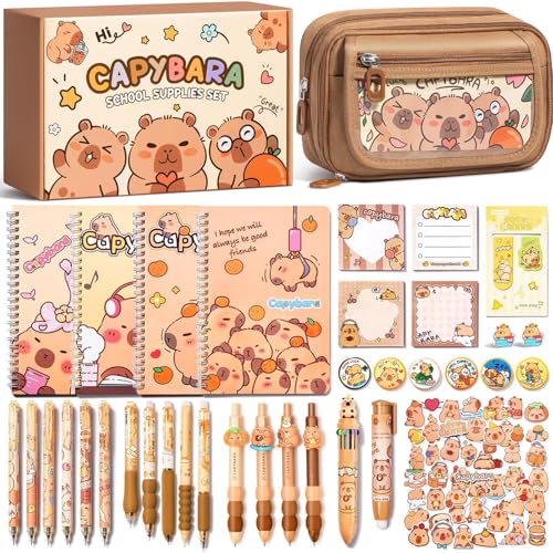 Fimibuke Kids School Supplies for Girls, 36PCS Cute Capybara Stationery Set with Pencil Case Gel Pens Pencils Stickers Notebooks Sticky Note Kawaii Birthday Christmas Gifts for Kindergarten Elementary - Image 1