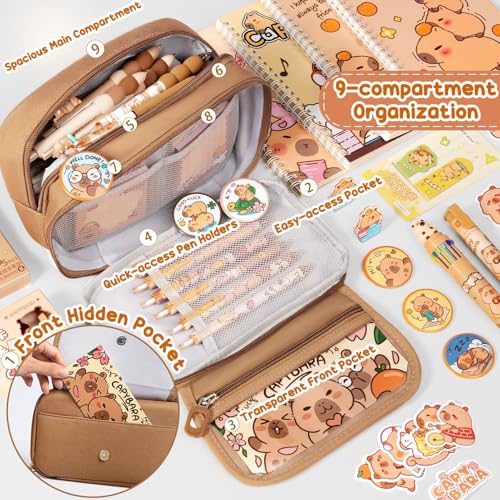 Fimibuke Kids School Supplies for Girls, 36PCS Cute Capybara Stationery Set with Pencil Case Gel Pens Pencils Stickers Notebooks Sticky Note Kawaii Birthday Christmas Gifts for Kindergarten Elementary - Image 3