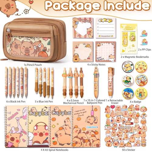 Fimibuke Kids School Supplies for Girls, 36PCS Cute Capybara Stationery Set with Pencil Case Gel Pens Pencils Stickers Notebooks Sticky Note Kawaii Birthday Christmas Gifts for Kindergarten Elementary - Image 2