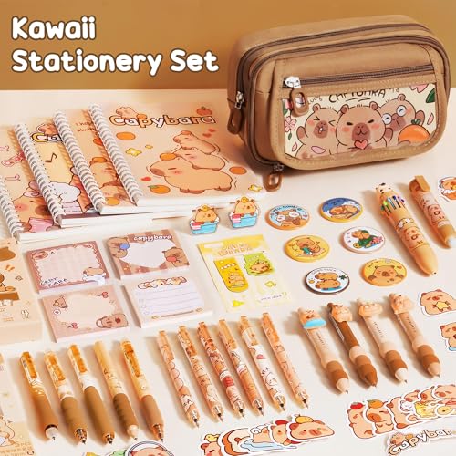 Fimibuke Kids School Supplies for Girls, 36PCS Cute Capybara Stationery Set with Pencil Case Gel Pens Pencils Stickers Notebooks Sticky Note Kawaii Birthday Christmas Gifts for Kindergarten Elementary - Image 4