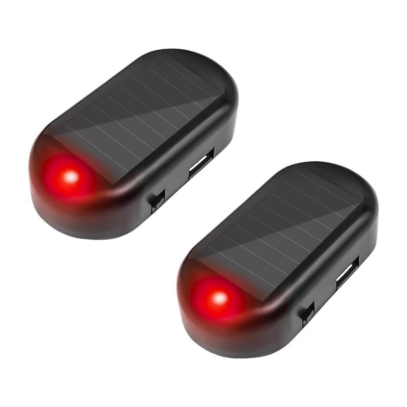 2PCS Car Solar Power Simulated Dummy Alarm AntiTheft LED Flashing Security Light Fake Lamp Auto Warning Interior Safety Lights with USB Charger Port Car Accessories for Most Cars Red2PCS