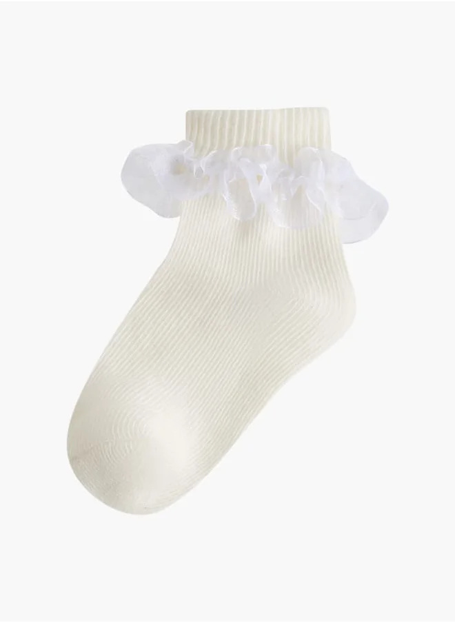 Barefeet Girls Frill Detail Non Terry Ankle Length Socks - Set of 3