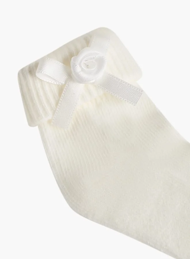 Barefeet Girls Frill Detail Non Terry Ankle Length Socks - Set of 3