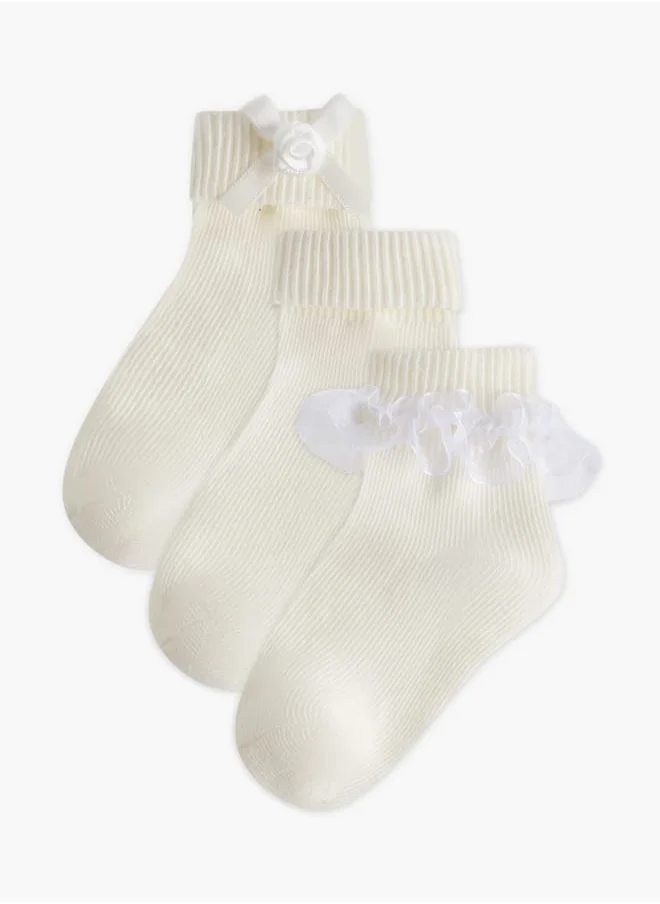 Barefeet Girls Frill Detail Non Terry Ankle Length Socks - Set of 3