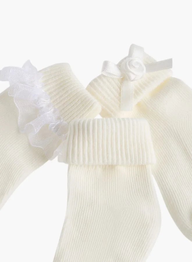 Barefeet Girls Frill Detail Non Terry Ankle Length Socks - Set of 3