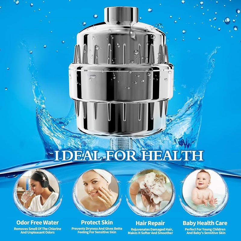 AMINAC 25-Stage Shower Filter, Shower Head Filter for Hard Water with 2 Replaceable Filter Cartridges, Shower Water Filters to Remove Chlorine and Fluoride, Polished Chrome - Image 2