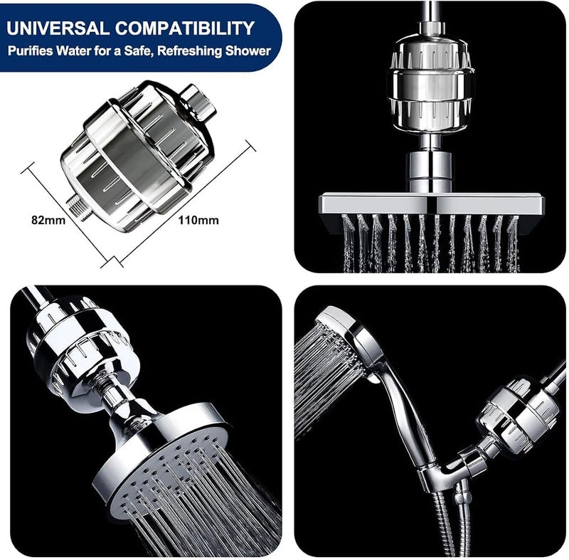 AMINAC 25-Stage Shower Filter, Shower Head Filter for Hard Water with 2 Replaceable Filter Cartridges, Shower Water Filters to Remove Chlorine and Fluoride, Polished Chrome - Image 5