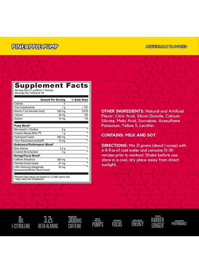 BSN - N.O.Xplode Vaso Pre Workout Powder With 8G Of Lcitrulline And 3.2G Betaalanine And Energy Flavor: Pineapple Pump 24 Servings - Image 1