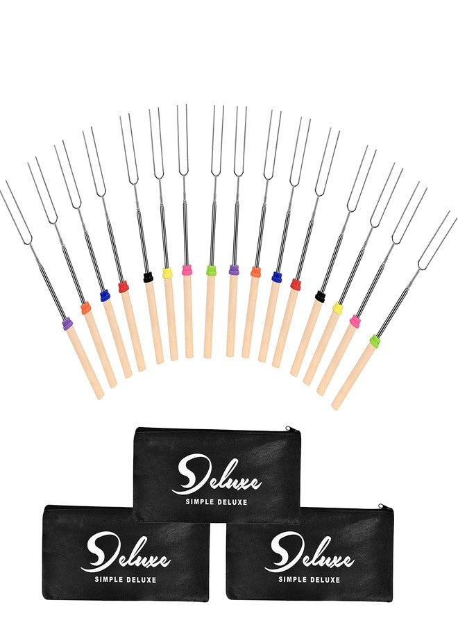 Simple Deluxe 24 Pcs 32 inch Marshmallow Roasting Sticks Extendable Design - Stainless Steel Smores Skewers For Camping, Bonfire, Fireplace, Retractible Sticks with Wooden Handle - Image 1