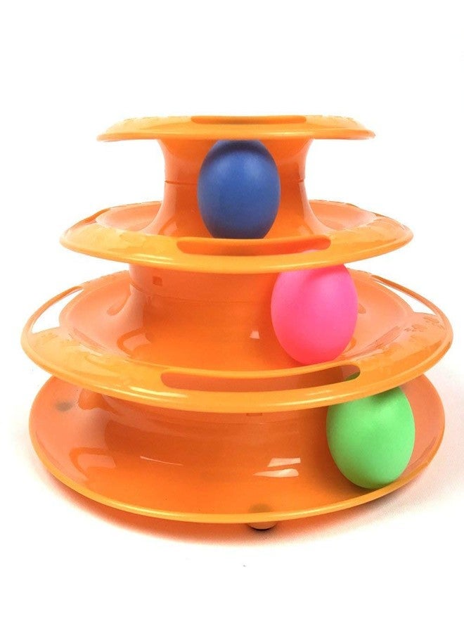 Petlicious & More Interactive Tower of Tracks Plastic 3 Layer Pet Game Entertainment Turntable with Colorful Ball Toy for Cats (Color May Vary, Pack of One) - Image 1