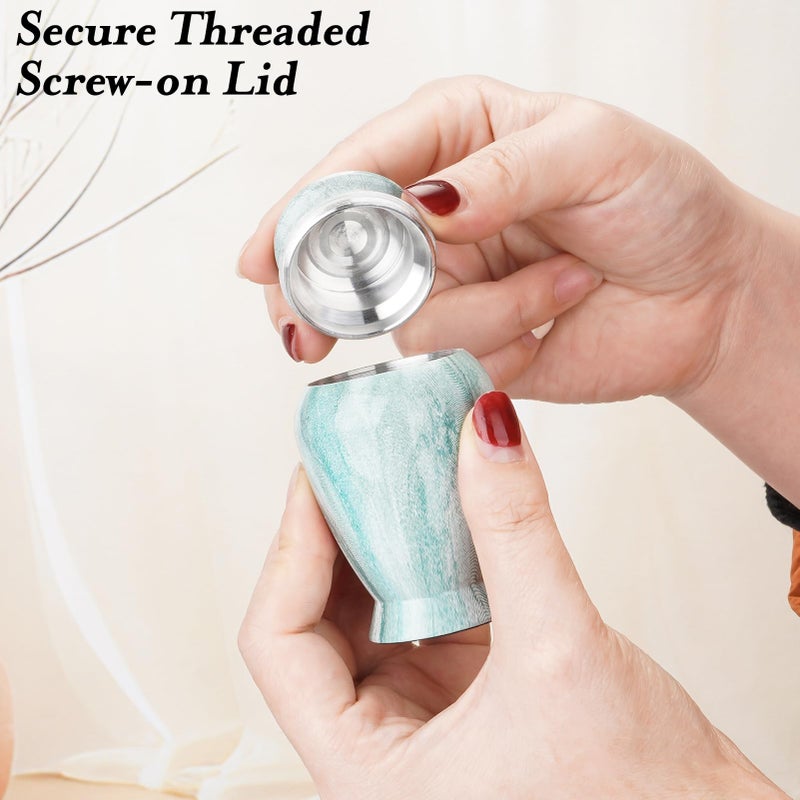XIUDA Memorials Small Urns for Human Ashes Keepsake Aluminum Mini Urns for Ashes with Angel Wing Charm Decorative Burial Urn Funeral Cremation Urns for Women and Men (Light Green) - Image 3