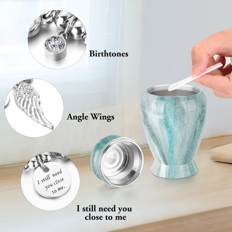 XIUDA Memorials Small Urns for Human Ashes Keepsake Aluminum Mini Urns for Ashes with Angel Wing Charm Decorative Burial Urn Funeral Cremation Urns for Women and Men (Light Green) - Image 4