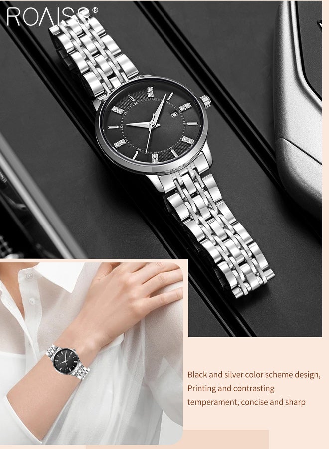 رويس ساعة رجالية كلاسيكية من الكوارتز بسوار فولاذي، شاشة تناظرية، قرص أسود دائري مع نافذة للتقويم، ساعة يد فاخرة بسيطة مضيئة ومقاومة للماء، هدية للرجال - Image 5