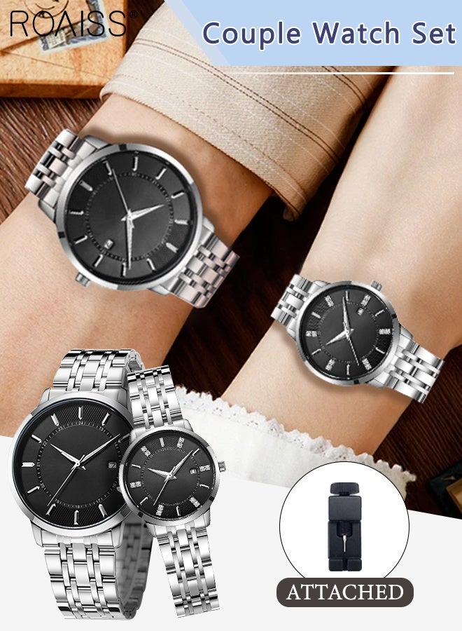 رويس ساعة رجالية كلاسيكية من الكوارتز بسوار فولاذي، شاشة تناظرية، قرص أسود دائري مع نافذة للتقويم، ساعة يد فاخرة بسيطة مضيئة ومقاومة للماء، هدية للرجال - Image 1