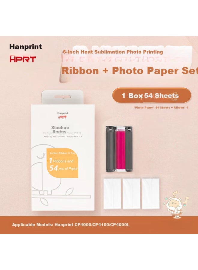 Hprt Cp4000l Photo Printer Original Six-inch Thermal Dye Sublimation Photo Paper, 54 Sheets + 1 Ribbo - Image 1