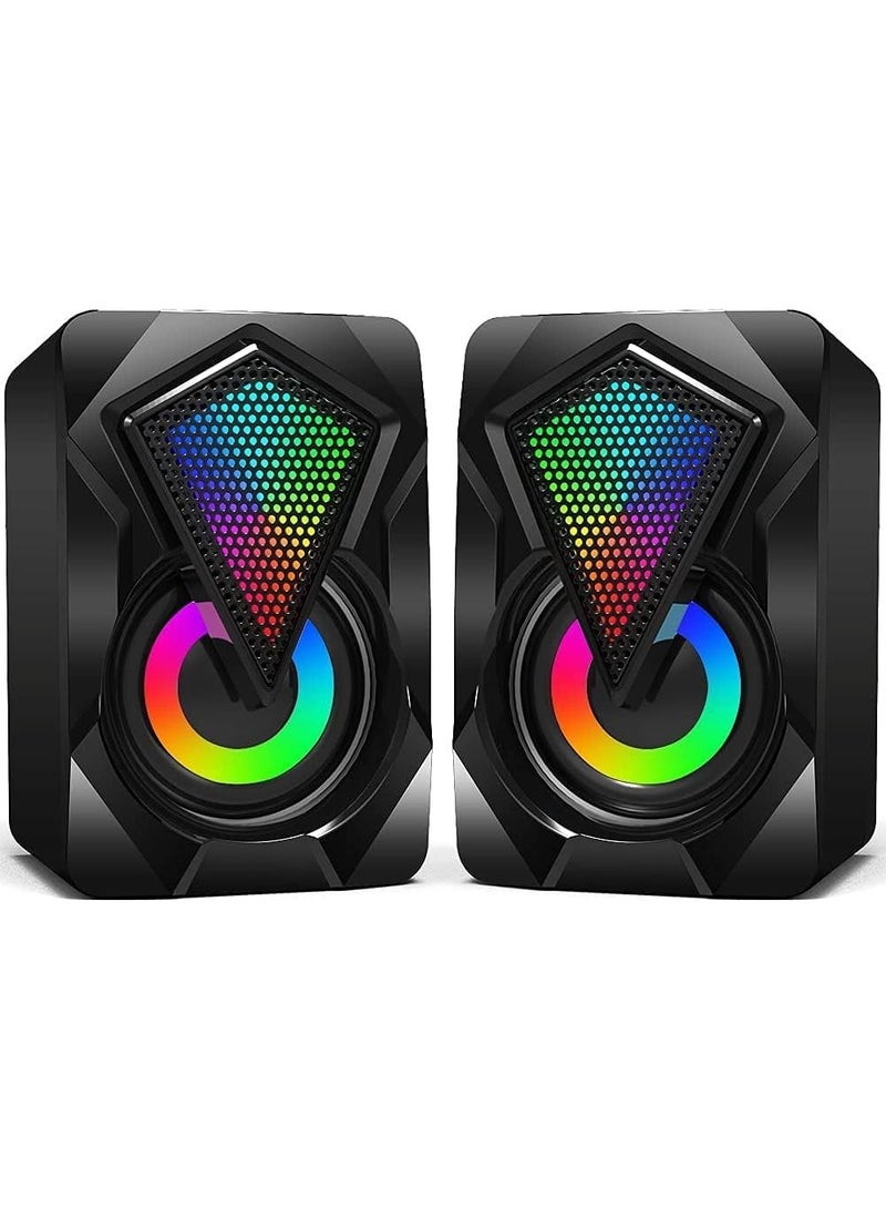 سماعات كمبيوتر، سماعات سطح مكتب صغيرة ستيريو 2.0 تعمل بمنفذ USB مع إضاءة LED ملونة، سماعات وسائط متعددة للألعاب بمنفذ 3.5 ملم للكمبيوتر المحمول والشاشات - Image 1