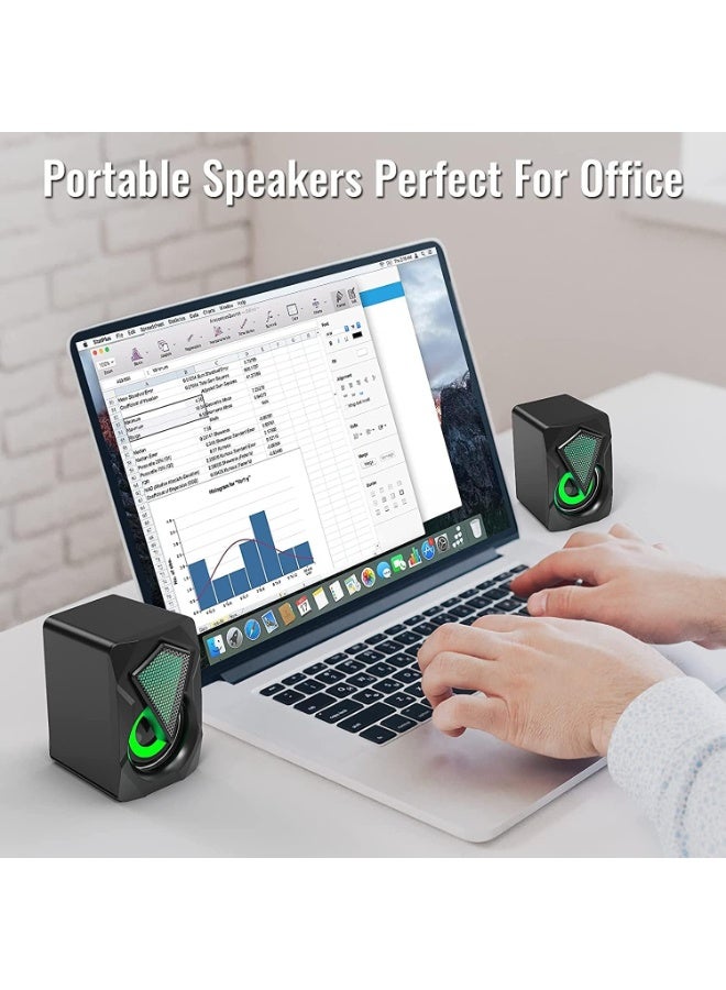 سماعات كمبيوتر، سماعات سطح مكتب صغيرة ستيريو 2.0 تعمل بمنفذ USB مع إضاءة LED ملونة، سماعات وسائط متعددة للألعاب بمنفذ 3.5 ملم للكمبيوتر المحمول والشاشات - Image 5