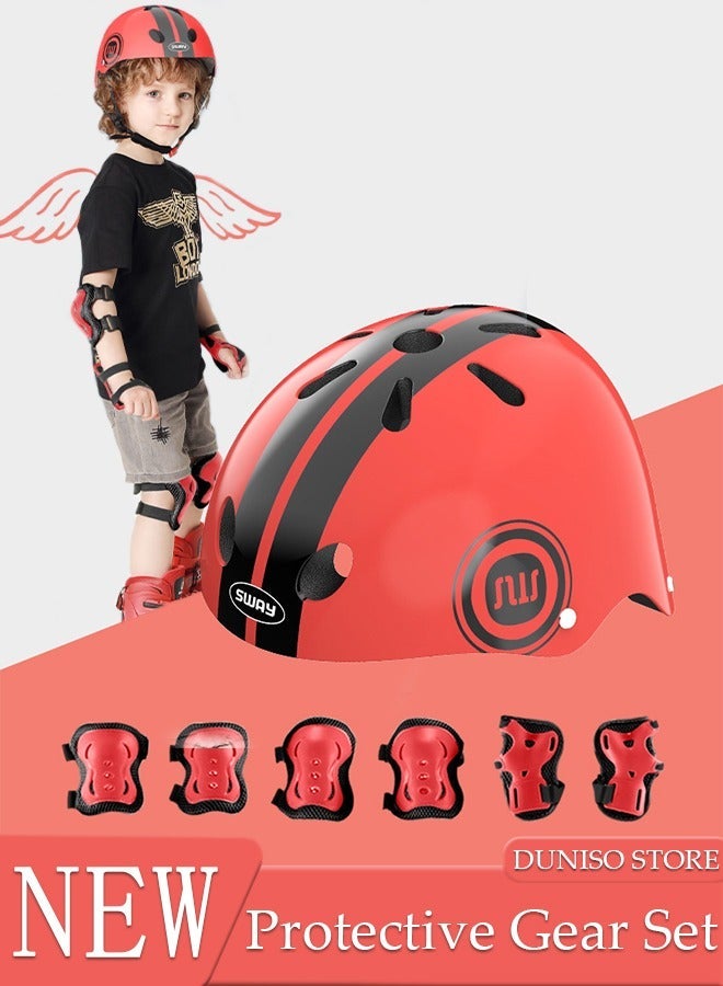 DUNISO 7-Piece Kids Safety Sports Gear Set Include A Pair of Knee Pads Elbow Guard Palm Protector and A Helmet for Outdoor Sports Skateboard Roller Skating - Image 1