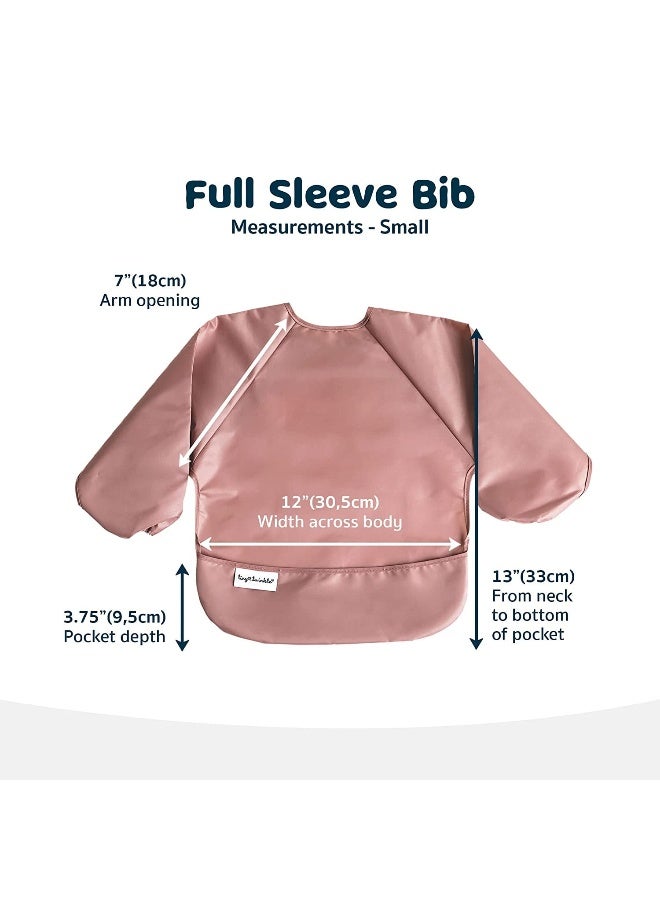 Tiny Twinkle Mess Proof Baby Bibs, 2pk Waterproof Smock Baby Bibs for Eating, Machine Washable Long Sleeve Bibs, Baby Led Weaning, Toddler Bibs, BLW Supplies (Taupe Lilac, Small 6-24 Months) - Image 3