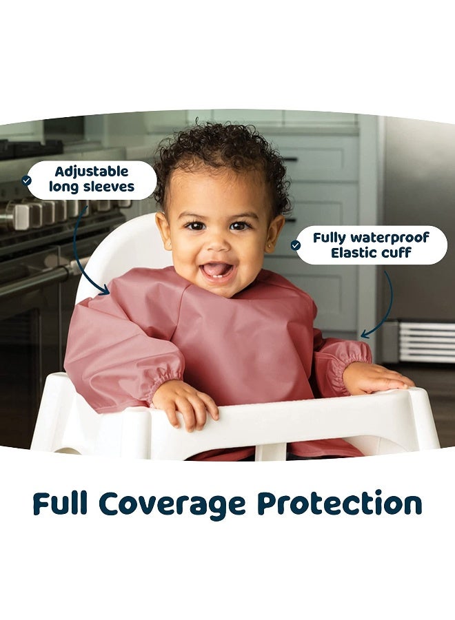 Tiny Twinkle Mess Proof Baby Bibs, 2pk Waterproof Smock Baby Bibs for Eating, Machine Washable Long Sleeve Bibs, Baby Led Weaning, Toddler Bibs, BLW Supplies (Taupe Lilac, Small 6-24 Months) - Image 2