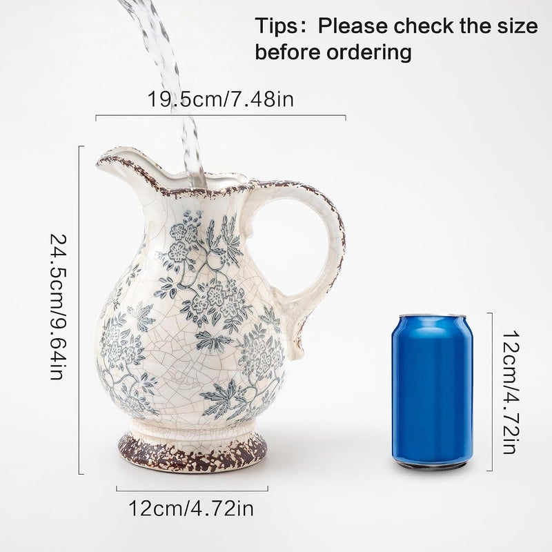 Enra Gulf user preference oriented build Enra Large Vintage Blue and White and Pitcher for Home Decor, 9.7 Inch Rustic Chinoiserie Decorative Vases, Green and Beige Ceramic Vases for Living Room, Kitchen, Office – Large Vases for Decor Easy store & transit build - Image 2