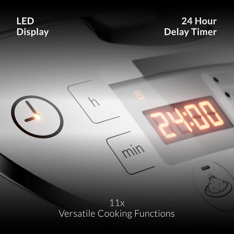 Feller Germany RC33 Digital Rice Cooker 3L (1L Rice Capacity) – 11-in-1 Multi Cooker, LED Display, Steamer, Timer & Non-Stick Pot – Electric Cooker (White) - 2Y Guarantee-KSA Version - Image 3