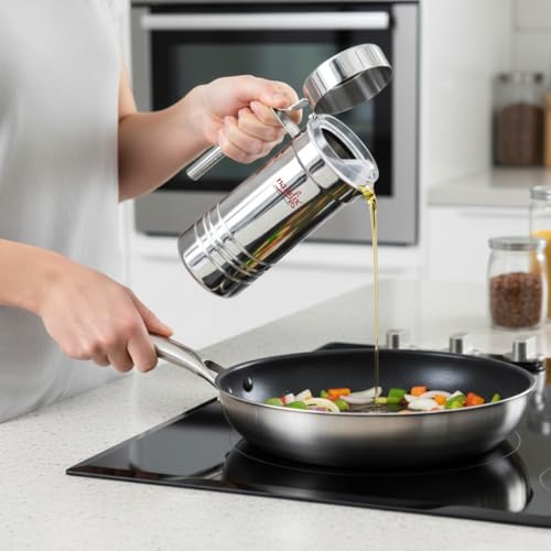 NATULIX Stainless Steel Oil Dispenser 1 Litre | Oil Pourer for Kitchen | Leak-Proof Spout | Heavy Duty Steel Oil Pot for Cooking, Mustard Oil & Ghee | Modern Oil Container (Super) - Image 3
