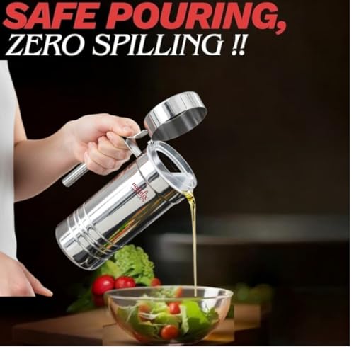 NATULIX Stainless Steel Oil Dispenser 1 Litre | Oil Pourer for Kitchen | Leak-Proof Spout | Heavy Duty Steel Oil Pot for Cooking, Mustard Oil & Ghee | Modern Oil Container (Super) - Image 5