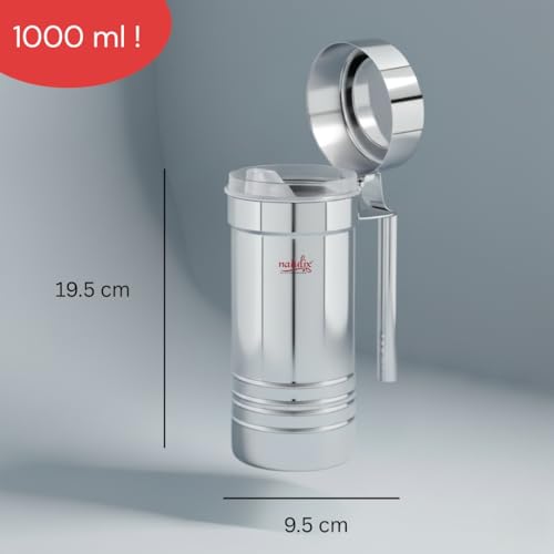 NATULIX Stainless Steel Oil Dispenser 1 Litre | Oil Pourer for Kitchen | Leak-Proof Spout | Heavy Duty Steel Oil Pot for Cooking, Mustard Oil & Ghee | Modern Oil Container (Super) - Image 2
