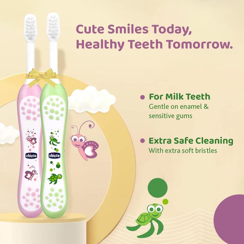 Chicco Kid Manual Toothbrush Set Blue + Green 6M-36M - Image 1