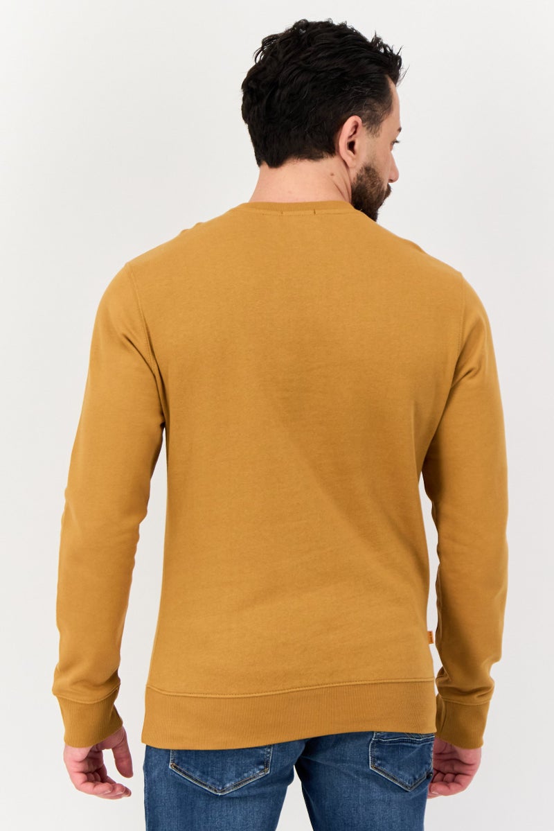Timberland Men Crew Neck Brand Logo Long Sleeves Sweatshirt, Tan  - Image 3