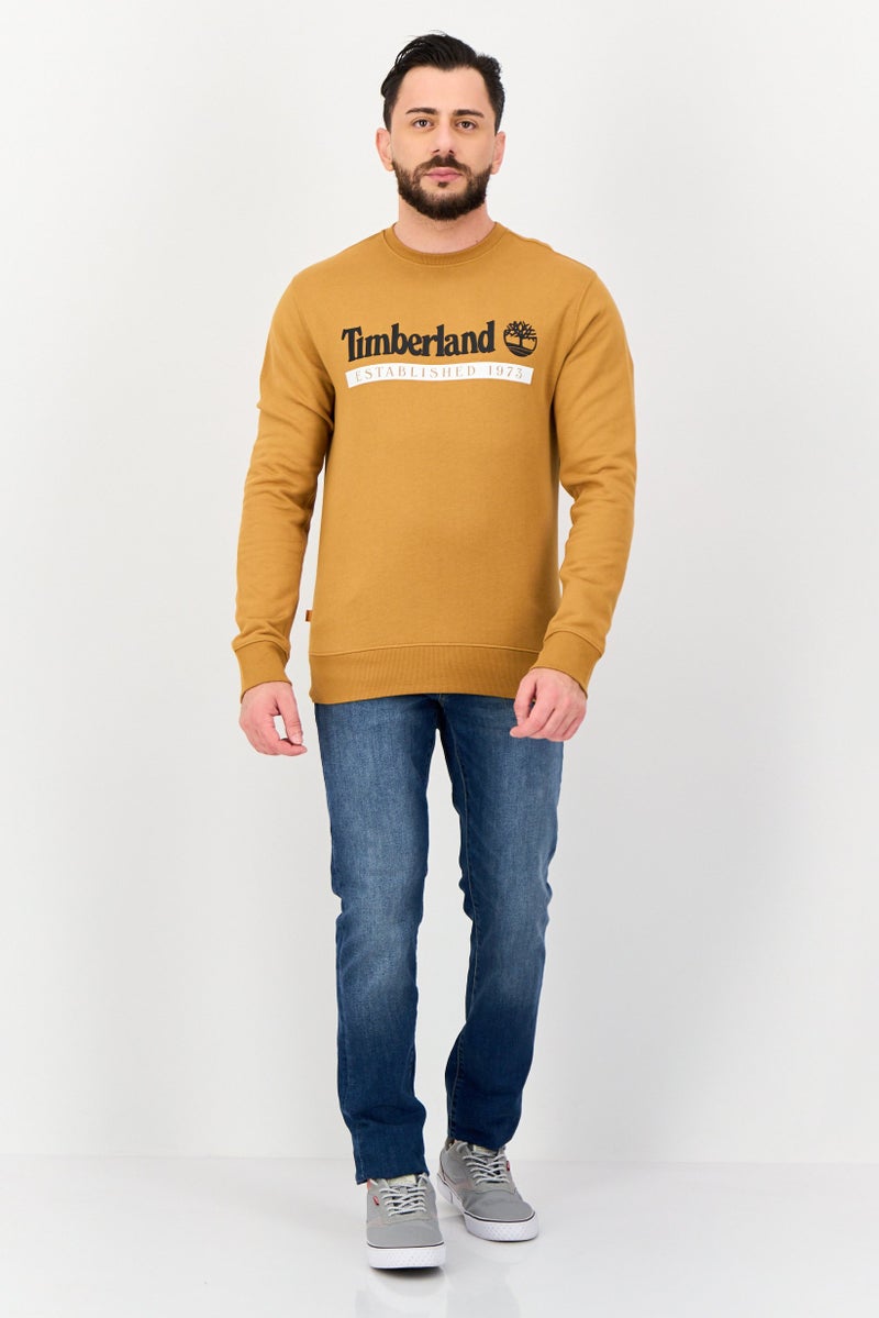 Timberland Men Crew Neck Brand Logo Long Sleeves Sweatshirt, Tan  - Image 4