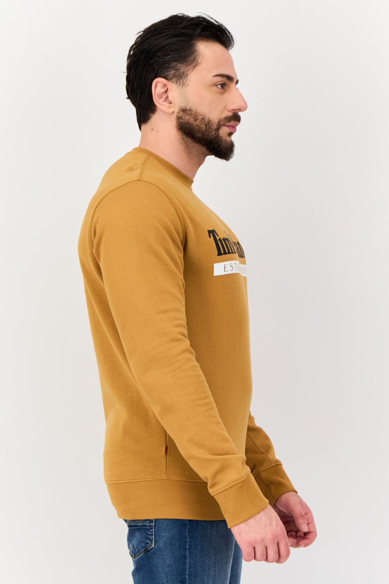 Timberland Men Crew Neck Brand Logo Long Sleeves Sweatshirt, Tan  - Image 2