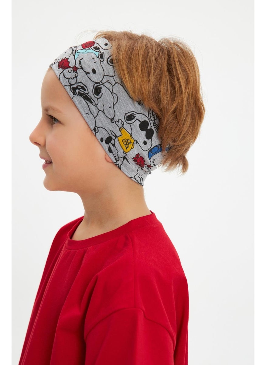 Babygiz Gray Patterned-Red Boy's Cotton Combed Oversize Red T-Shirt Gray Bandana 2-Piece Set  - Image 2