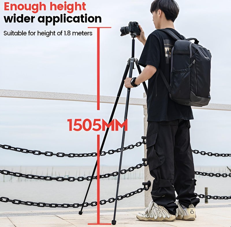 Fotopro Fly-1 5ft Portable Travel Tripod | Lightweight Aluminum with Arca-Type Ball Lock Head with QR Plate for DSLR Camera,Phone Mount for Selfie Vlog | Payload 5Kg | Slate Gray - Image 4