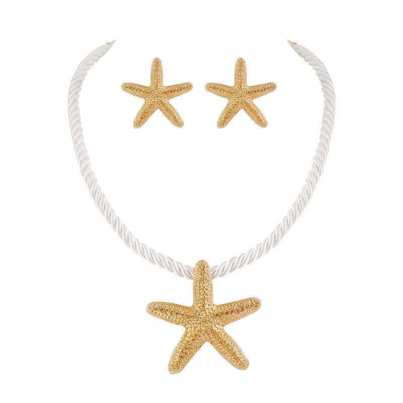 Bocar Gold Starfish Pendant Necklace Earring for Women Starfish Rope Chain Necklace Set Beach Choker Necklace (NK-10761-Starfish) - Image 1