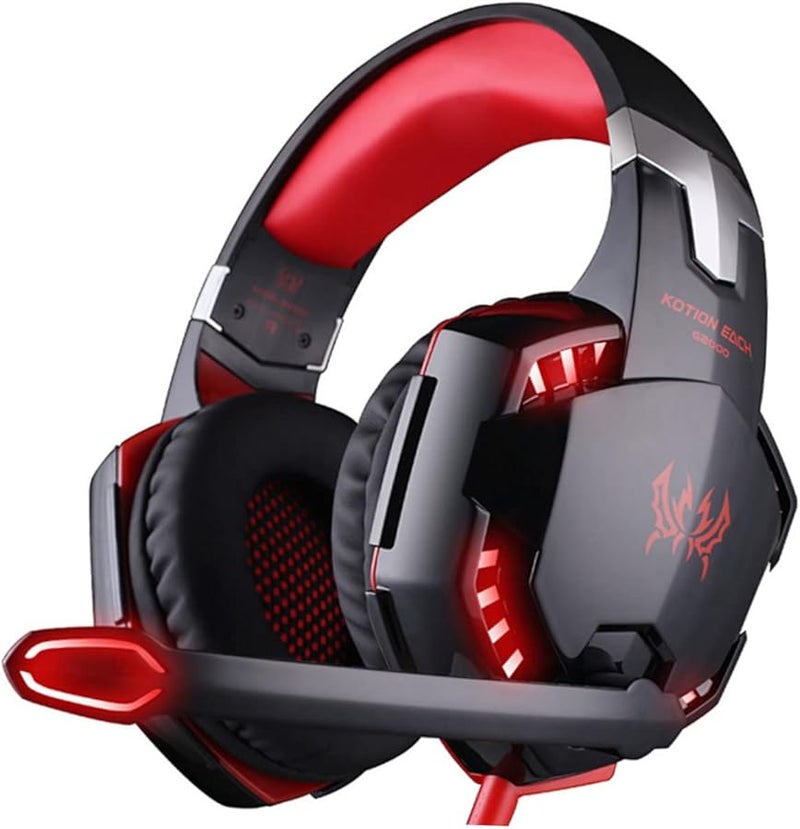 Jofuny Gaming Headset Over Ear with Noise Cancelling Microphone Red Soft Cushions - Image 2