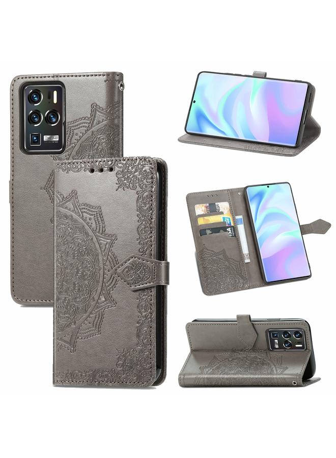 إيروريكس جراب لهاتف ZTE 30 Ultra 5G، جراب جلدي أفقي منقوش عليه زهرة ماندالا مع حامل / فتحة بطاقة / محفظة / حبل - Image 1