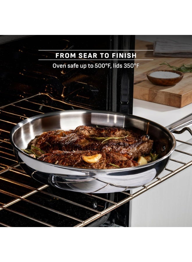 T-fal Stainless Steel Fry Pan 12 Inch, Induction Compatible, Oven Safe 500F, Fast & Even Heat, Professional Quality & Durability, Frying Pan, Skillet, Cookware, Dishwasher Safe, Silver - Image 3