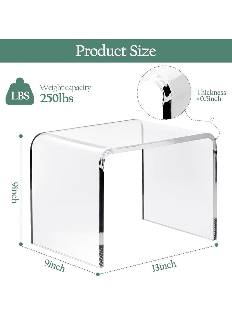 تي بي جي بي مقعد استحمام أكريليك بقياس 13 بوصة طول × 9 بوصة عرض × 9 بوصة ارتفاع، كرسي بلاستيكي شفاف، مقعد قدم سميك، مقاعد استحمام حديثة للحلاقة، مقعد استحمام مقاوم للماء لمنتجع صحي أو حمام. - Image 2