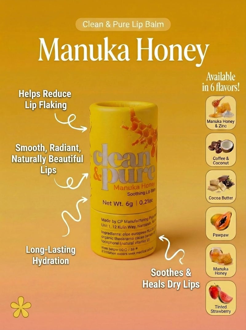 Clean & Pure Manuka Honey Lip Balm Soothing – 100% Natural, Manuka Honey & Vitamin E for Hydration, Healing & Lip Protection, 6g - Image 3