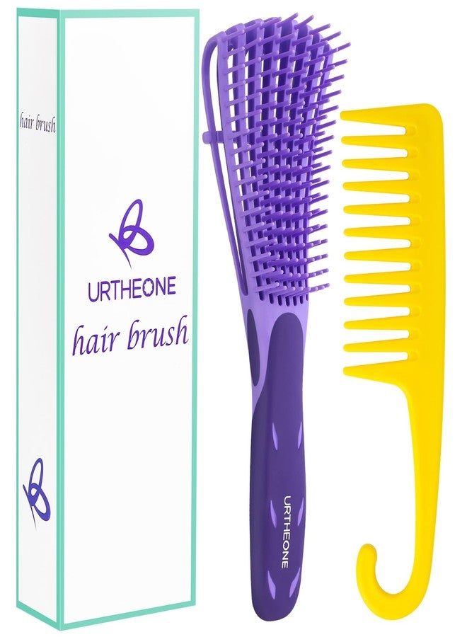 URTHEONE Hair Brush,URTHEONE Detangler Brush and Wide Tooth Comb Set for Black Natural Curly Wet Dry Thick Straight Long Hair, Afro American Type 3a-4c, Comfortable Grip - Image 1