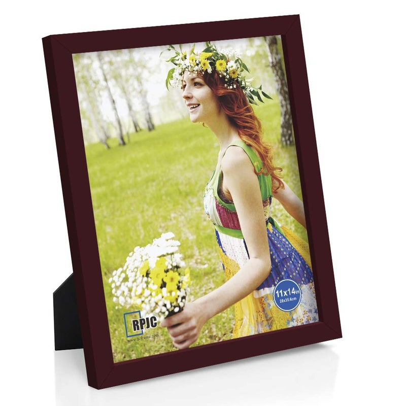 RPJC 11x14 inch Picture Frames Made of Solid Wood and High Definition Glass Display Pictures for Wall Mounting Photo Frame with Stand Dark Brown - Image 1